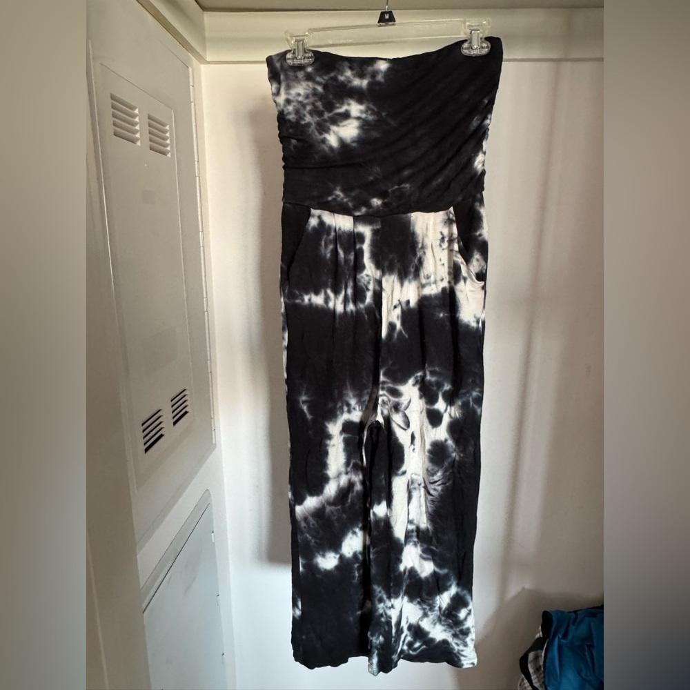 Antistar Black & White Tie-Dye Strapless Jumpsuit– Size M